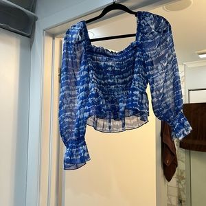 ZARA blue and white off the shoulder top